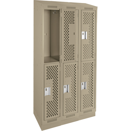 Clean Line Lockers, 2 -tier, Bank of 3, 36" x 15" x 82", Steel, Beige, Rivet (Assembled), Perforated Rock Safety Industrial Ltd
