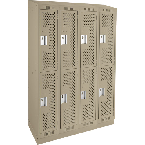 Clean Line Lockers, 2 -tier, Bank of 4, 48" x 15" x 82", Steel, Beige, Rivet (Assembled), Perforated Rock Safety Industrial Ltd