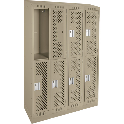 Clean Line Lockers, 2 -tier, Bank of 4, 48" x 15" x 82", Steel, Beige, Rivet (Assembled), Perforated Rock Safety Industrial Ltd
