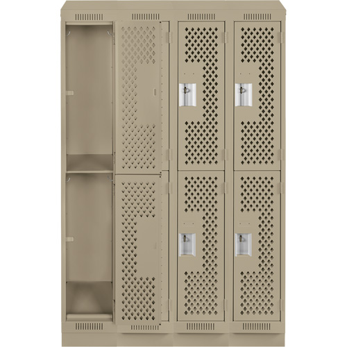Clean Line Lockers, 2 -tier, Bank of 4, 48" x 15" x 82", Steel, Beige, Rivet (Assembled), Perforated Rock Safety Industrial Ltd