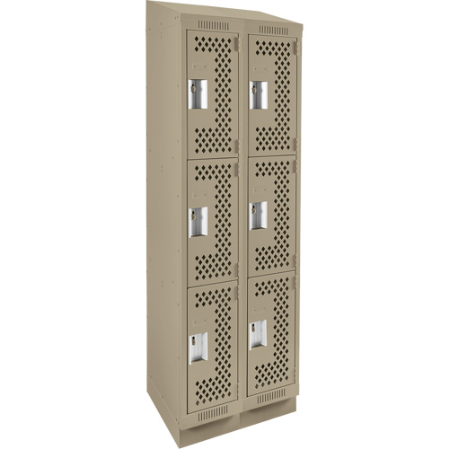 Clean Line Lockers, 3 -tier, Bank of 2, 24" x 18" x 82", Steel, Beige, Rivet (Assembled), Perforated Rock Safety Industrial Ltd