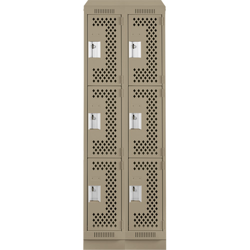 Clean Line Lockers, 3 -tier, Bank of 2, 24" x 18" x 82", Steel, Beige, Rivet (Assembled), Perforated Rock Safety Industrial Ltd