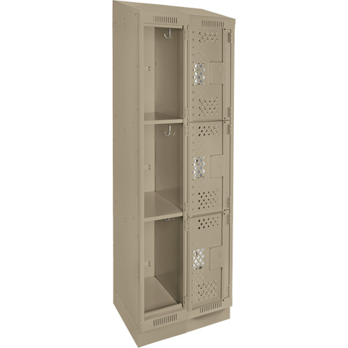 Clean Line Lockers, 3 -tier, Bank of 2, 24" x 18" x 82", Steel, Beige, Rivet (Assembled), Perforated Rock Safety Industrial Ltd