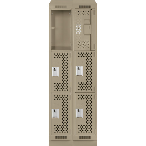 Clean Line Lockers, 3 -tier, Bank of 2, 24" x 18" x 82", Steel, Beige, Rivet (Assembled), Perforated Rock Safety Industrial Ltd