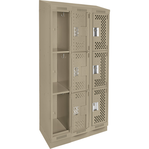 Clean Line Lockers, 3 -tier, Bank of 3, 36" x 18" x 82", Steel, Beige, Rivet (Assembled), Perforated Rock Safety Industrial Ltd