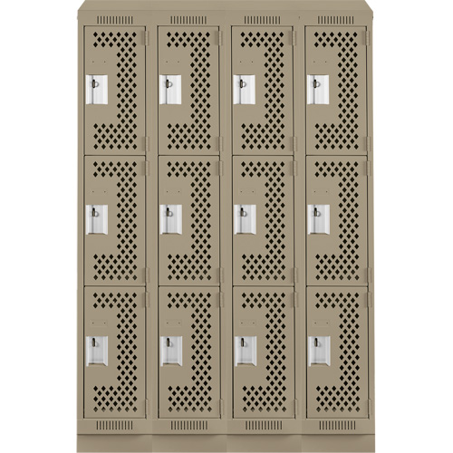 Clean Line Lockers, 3 -tier, Bank of 4, 48" x 18" x 82", Steel, Beige, Rivet (Assembled), Perforated Rock Safety Industrial Ltd