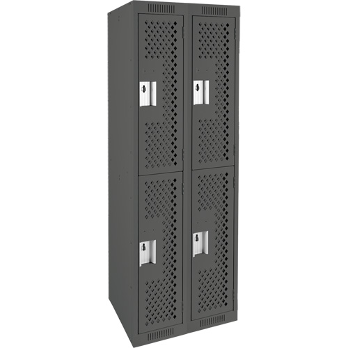 Clean Line Lockers, 2 -tier, Bank of 2, 24" x 12" x 72", Steel, Charcoal, Rivet (Assembled), Perforated Rock Safety Industrial Ltd