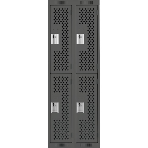 Clean Line Lockers, 2 -tier, Bank of 2, 24" x 12" x 72", Steel, Charcoal, Rivet (Assembled), Perforated Rock Safety Industrial Ltd