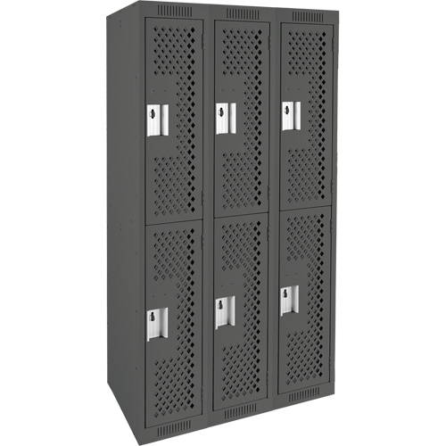 Clean Line Lockers, 2 -tier, Bank of 3, 36" x 12" x 72", Steel, Charcoal, Rivet (Assembled), Perforated Rock Safety Industrial Ltd