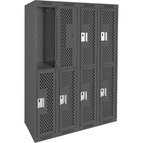 Clean Line Lockers, 2 -tier, Bank of 4, 48" x 12" x 72", Steel, Charcoal, Rivet (Assembled), Perforated Rock Safety Industrial Ltd