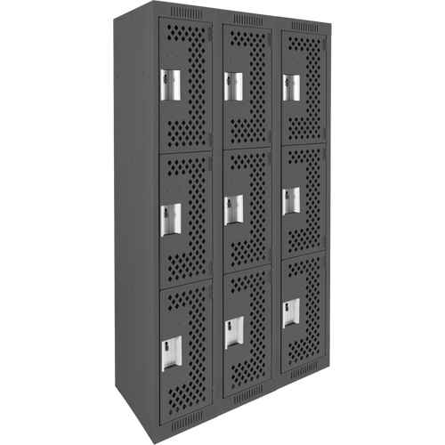 Casiers Clean Line, 3 niveaux, Bloc de 3, 36" x 12" x 72", Acier, Charbon, Rivet (assembl&eacute;), Perfor&eacute; Rock Safety Industrial Ltd