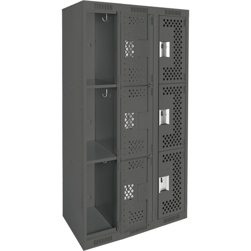 Casiers Clean Line, 3 niveaux, Bloc de 3, 36" x 12" x 72", Acier, Charbon, Rivet (assembl&eacute;), Perfor&eacute; Rock Safety Industrial Ltd