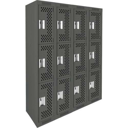 Casiers Clean Line, 3 niveaux, Bloc de 4, 48" x 12" x 72", Acier, Charbon, Rivet (assembl&eacute;), Perfor&eacute; Rock Safety Industrial Ltd