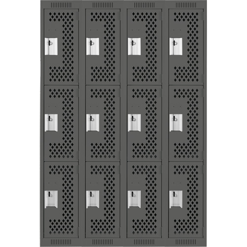 Casiers Clean Line, 3 niveaux, Bloc de 4, 48" x 12" x 72", Acier, Charbon, Rivet (assembl&eacute;), Perfor&eacute; Rock Safety Industrial Ltd