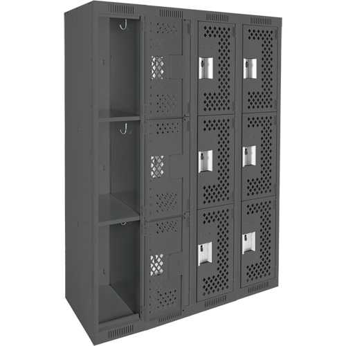 Casiers Clean Line, 3 niveaux, Bloc de 4, 48" x 12" x 72", Acier, Charbon, Rivet (assembl&eacute;), Perfor&eacute; Rock Safety Industrial Ltd