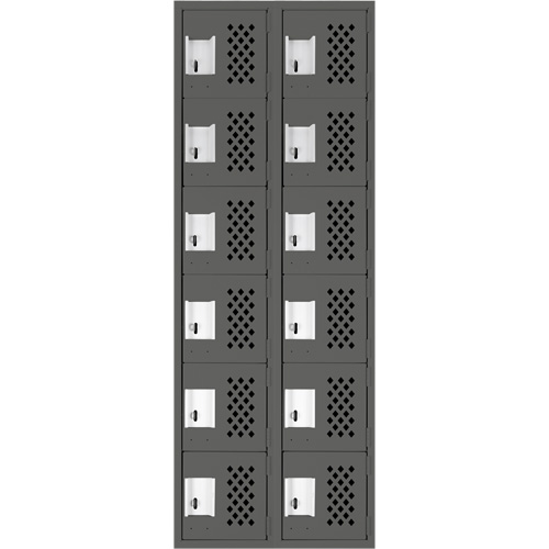 Assembled Lockerettes Clean Line Perforated Economy Lockers, 6 -tier, Bank of 2, 18" x 72" x 12", Steel Rock Safety Industrial Ltd