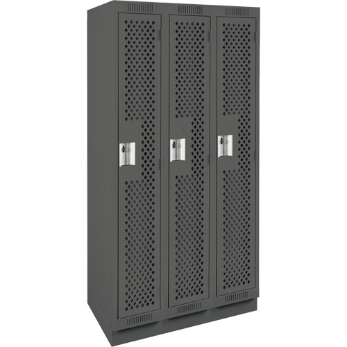 Clean Line Lockers, Bank of 3, 36" x 18" x 76", Steel, Charcoal, Rivet (Assembled), Perforated Rock Safety Industrial Ltd