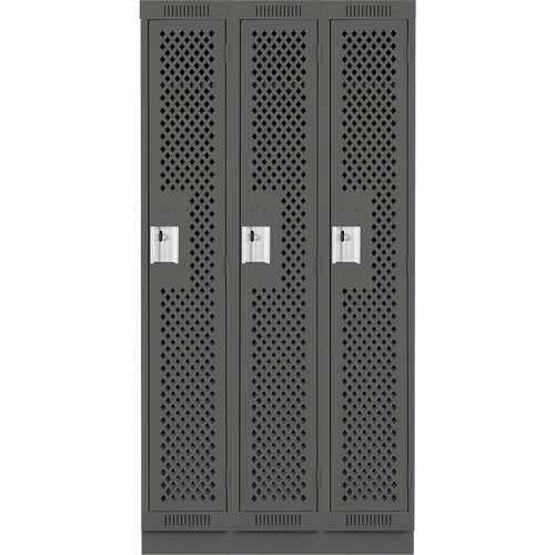 Clean Line Lockers, Bank of 3, 36" x 18" x 76", Steel, Charcoal, Rivet (Assembled), Perforated Rock Safety Industrial Ltd
