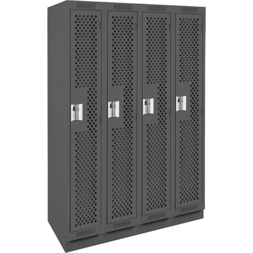 Clean Line Lockers, Bank of 4, 48" x 18" x 76", Steel, Charcoal, Rivet (Assembled), Perforated Rock Safety Industrial Ltd