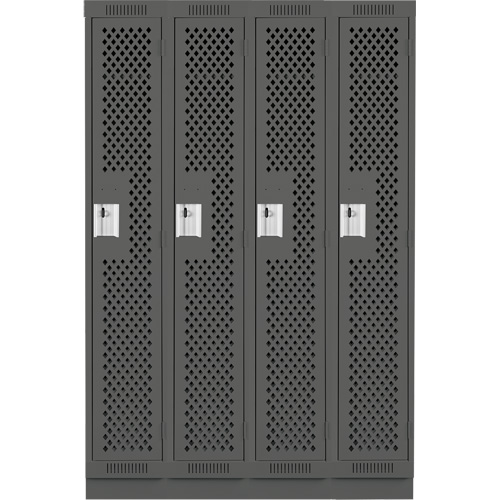 Clean Line Lockers, Bank of 4, 48" x 18" x 76", Steel, Charcoal, Rivet (Assembled), Perforated Rock Safety Industrial Ltd
