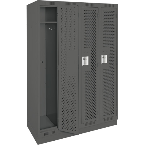 Clean Line Lockers, Bank of 4, 48" x 18" x 76", Steel, Charcoal, Rivet (Assembled), Perforated Rock Safety Industrial Ltd
