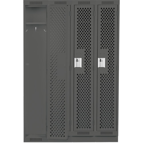 Clean Line Lockers, Bank of 4, 48" x 18" x 76", Steel, Charcoal, Rivet (Assembled), Perforated Rock Safety Industrial Ltd