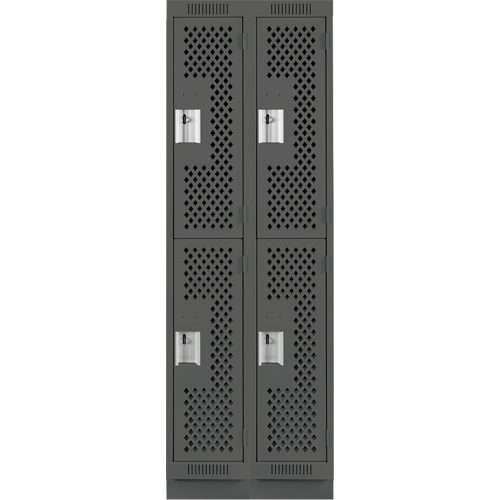 Clean Line Lockers, 2 -tier, Bank of 2, 24" x 18" x 76", Steel, Charcoal, Rivet (Assembled), Perforated Rock Safety Industrial Ltd