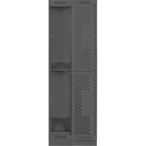 Clean Line Lockers, 2 -tier, Bank of 2, 24" x 18" x 76", Steel, Charcoal, Rivet (Assembled), Perforated Rock Safety Industrial Ltd