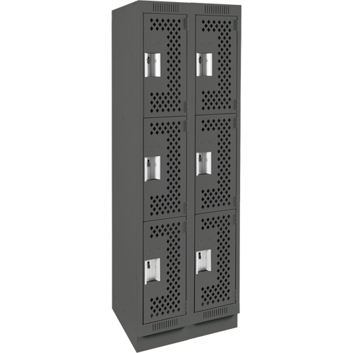 Clean Line Lockers, 3 -tier, Bank of 2, 24" x 12" x 76", Steel, Charcoal, Rivet (Assembled), Perforated Rock Safety Industrial Ltd