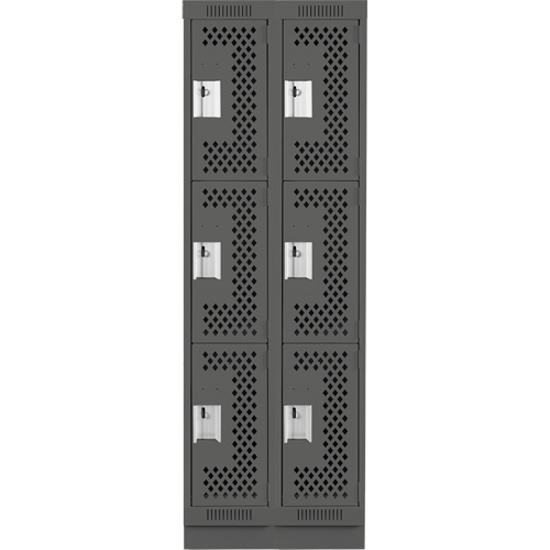 Clean Line Lockers, 3 -tier, Bank of 2, 24" x 12" x 76", Steel, Charcoal, Rivet (Assembled), Perforated Rock Safety Industrial Ltd