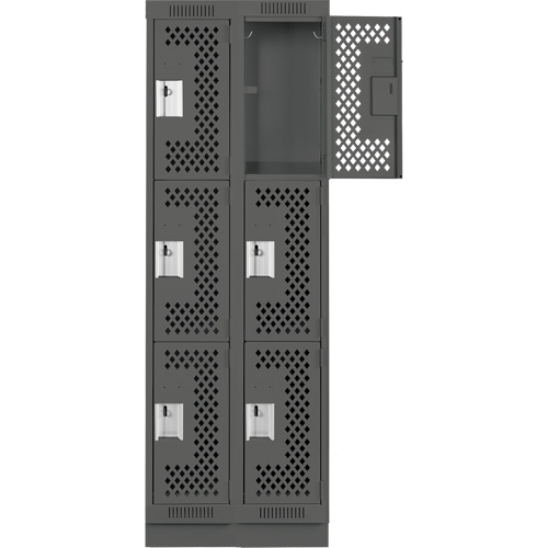 Clean Line Lockers, 3 -tier, Bank of 2, 24" x 12" x 76", Steel, Charcoal, Rivet (Assembled), Perforated Rock Safety Industrial Ltd