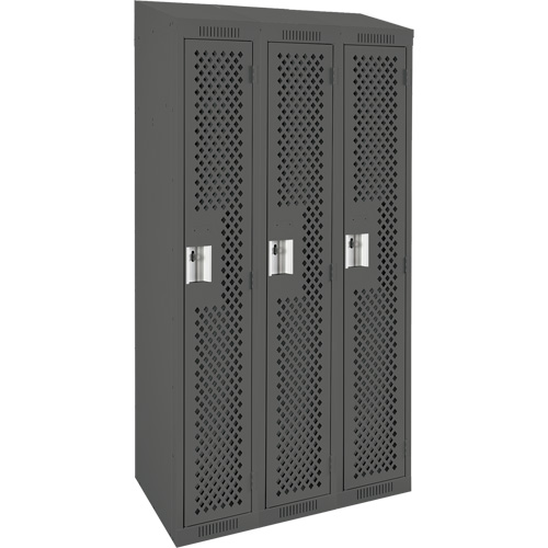 Clean Line Lockers, Bank of 3, 36" x 15" x 78", Steel, Charcoal, Rivet (Assembled), Perforated Rock Safety Industrial Ltd