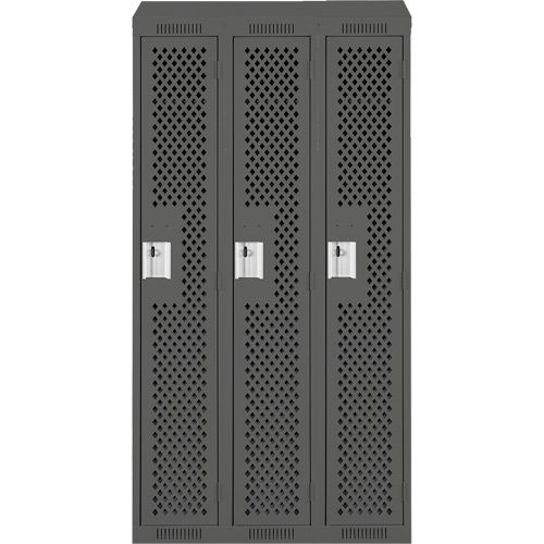 Clean Line Lockers, Bank of 3, 36" x 15" x 78", Steel, Charcoal, Rivet (Assembled), Perforated Rock Safety Industrial Ltd
