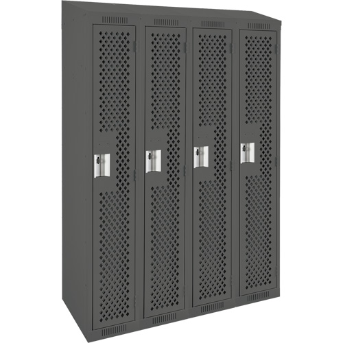 Clean Line Lockers, Bank of 4, 48" x 15" x 78", Steel, Charcoal, Rivet (Assembled), Perforated Rock Safety Industrial Ltd