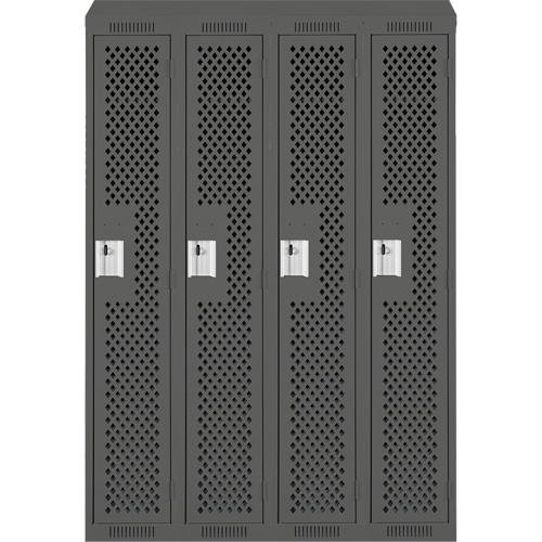 Clean Line Lockers, Bank of 4, 48" x 15" x 78", Steel, Charcoal, Rivet (Assembled), Perforated Rock Safety Industrial Ltd