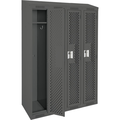 Clean Line Lockers, Bank of 4, 48" x 15" x 78", Steel, Charcoal, Rivet (Assembled), Perforated Rock Safety Industrial Ltd