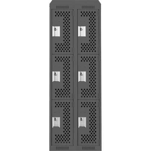 Casiers Clean Line, 3 niveaux, Bloc de 2, 24" x 18" x 78", Acier, Charbon, Rivet (assembl&eacute;), Perfor&eacute; Rock Safety Industrial Ltd