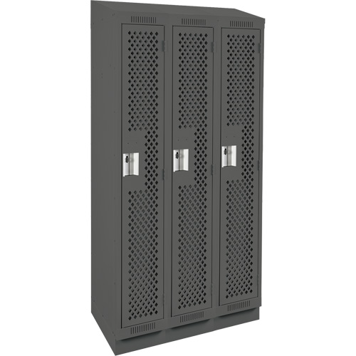 Clean Line Lockers, Bank of 3, 36" x 18" x 82", Steel, Charcoal, Rivet (Assembled), Perforated Rock Safety Industrial Ltd