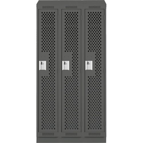 Clean Line Lockers, Bank of 3, 36" x 18" x 82", Steel, Charcoal, Rivet (Assembled), Perforated Rock Safety Industrial Ltd