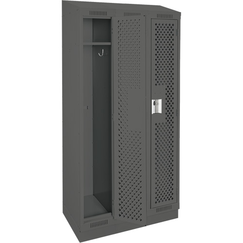 Clean Line Lockers, Bank of 3, 36" x 18" x 82", Steel, Charcoal, Rivet (Assembled), Perforated Rock Safety Industrial Ltd