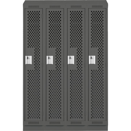 Clean Line Lockers, Bank of 4, 48" x 15" x 82", Steel, Charcoal, Rivet (Assembled), Perforated Rock Safety Industrial Ltd