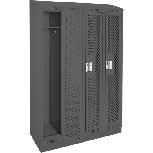 Clean Line Lockers, Bank of 4, 48" x 15" x 82", Steel, Charcoal, Rivet (Assembled), Perforated Rock Safety Industrial Ltd