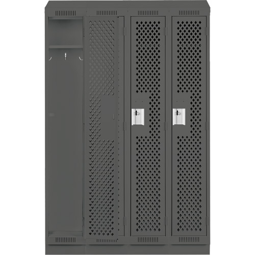 Clean Line Lockers, Bank of 4, 48" x 15" x 82", Steel, Charcoal, Rivet (Assembled), Perforated Rock Safety Industrial Ltd