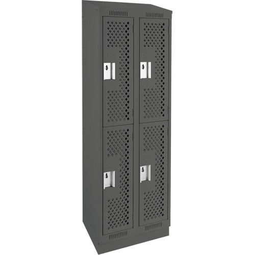 Clean Line Lockers, 2 -tier, Bank of 2, 24" x 15" x 82", Steel, Charcoal, Rivet (Assembled), Perforated Rock Safety Industrial Ltd