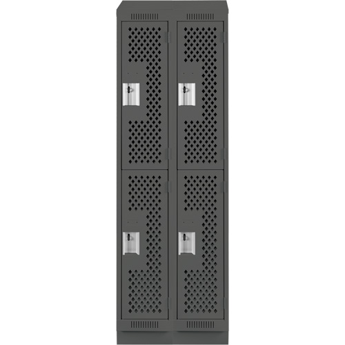 Clean Line Lockers, 2 -tier, Bank of 2, 24" x 15" x 82", Steel, Charcoal, Rivet (Assembled), Perforated Rock Safety Industrial Ltd