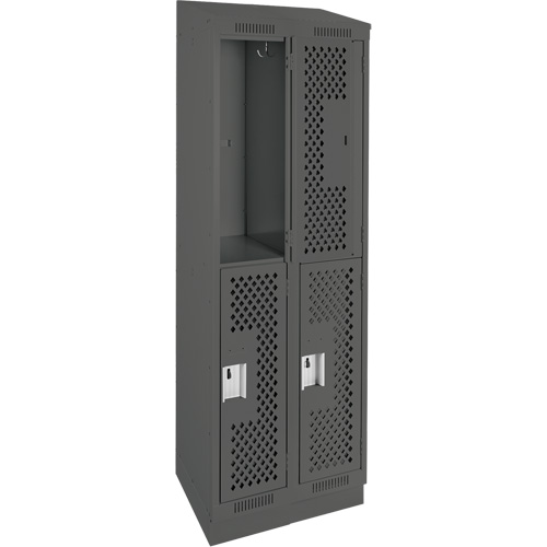 Clean Line Lockers, 2 -tier, Bank of 2, 24" x 15" x 82", Steel, Charcoal, Rivet (Assembled), Perforated Rock Safety Industrial Ltd