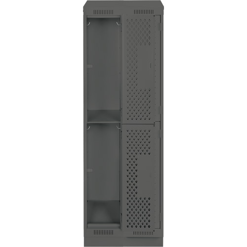 Clean Line Lockers, 2 -tier, Bank of 2, 24" x 15" x 82", Steel, Charcoal, Rivet (Assembled), Perforated Rock Safety Industrial Ltd