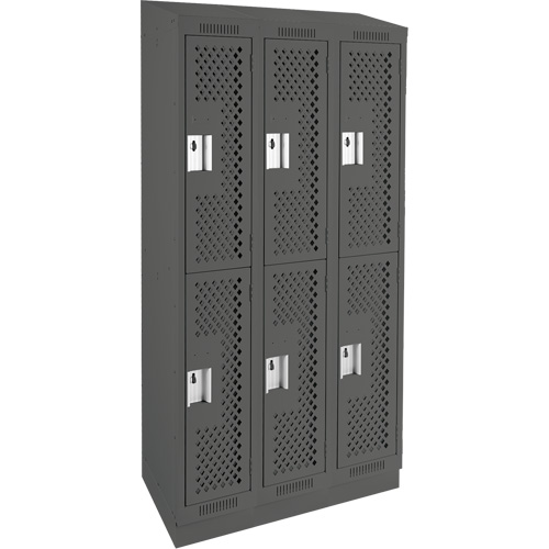 Clean Line Lockers, 2 -tier, Bank of 3, 36" x 15" x 82", Steel, Charcoal, Rivet (Assembled), Perforated Rock Safety Industrial Ltd