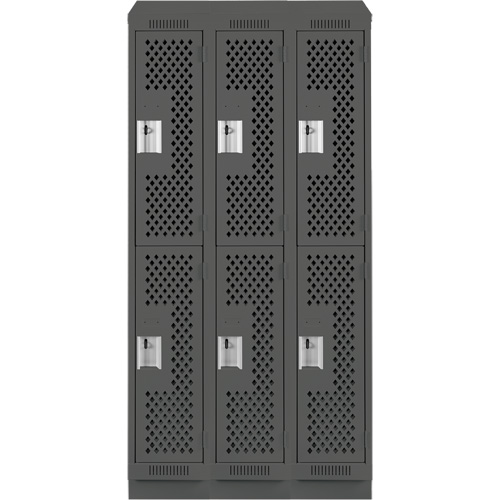 Clean Line Lockers, 2 -tier, Bank of 3, 36" x 15" x 82", Steel, Charcoal, Rivet (Assembled), Perforated Rock Safety Industrial Ltd
