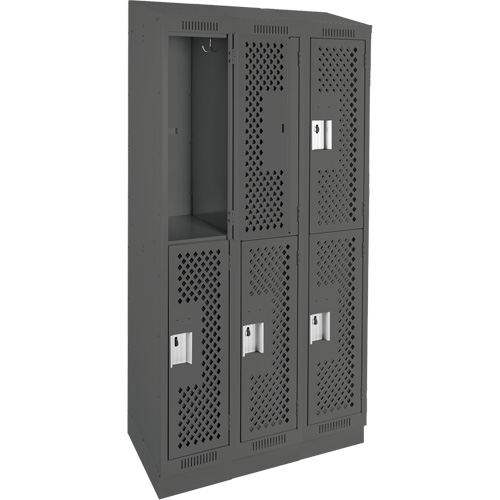 Clean Line Lockers, 2 -tier, Bank of 3, 36" x 15" x 82", Steel, Charcoal, Rivet (Assembled), Perforated Rock Safety Industrial Ltd